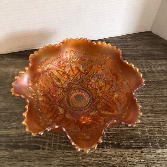 Antique Northwood Iridescent Marigold Wishbone Footed Glass Bowl - Picture 1 of 14